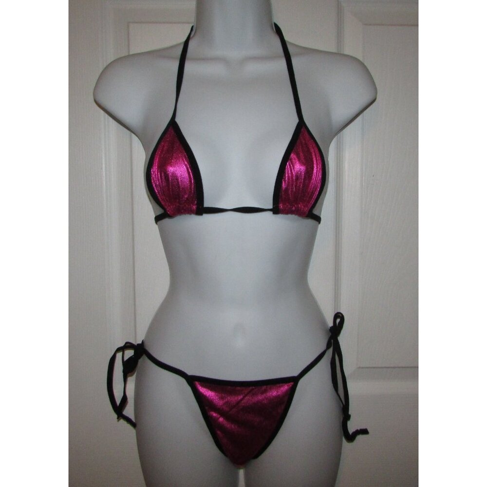 Hot Pink Metallic String Tanga Skimpy Bikini - NEW